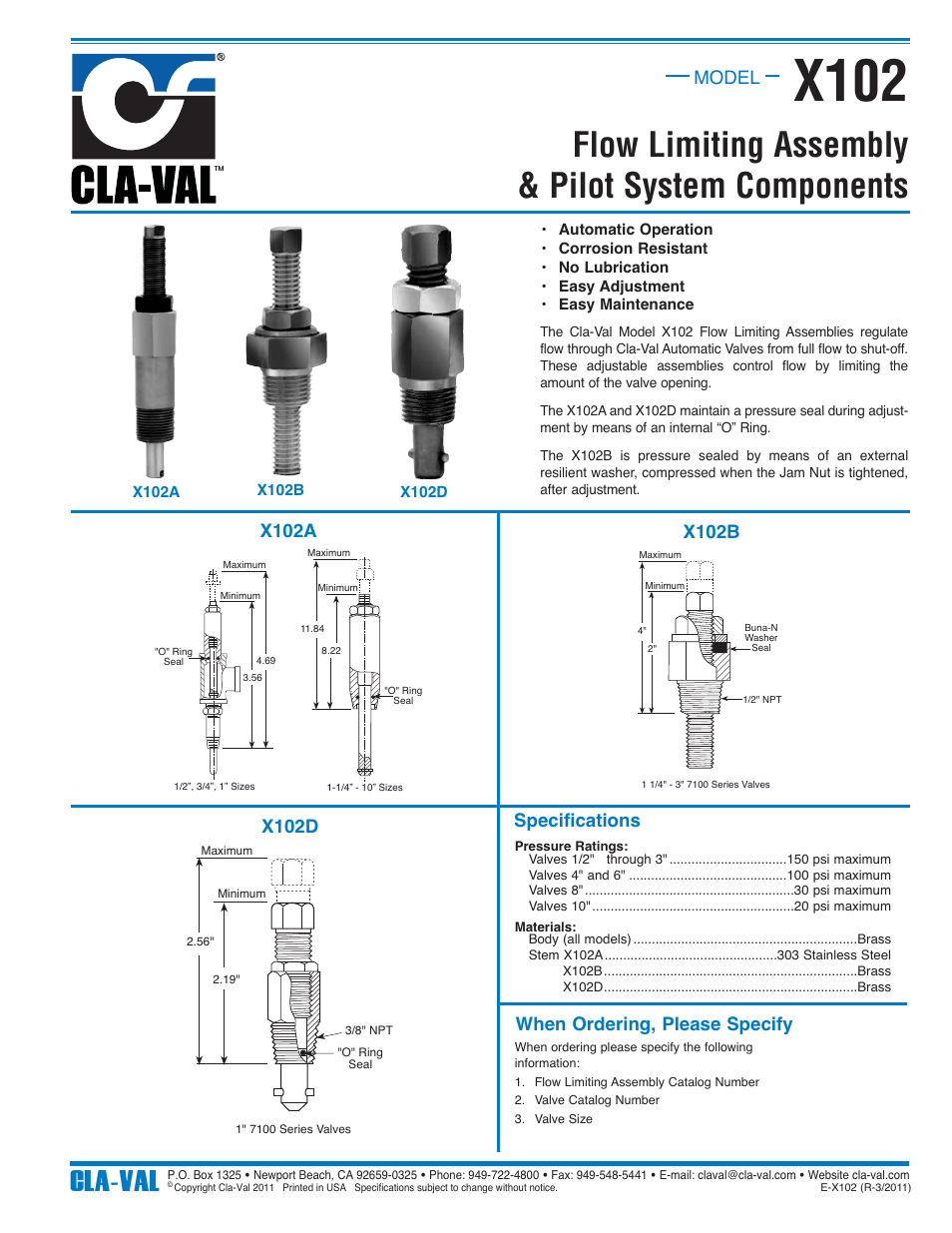 Cla-Val X102 User Manual | 1 page
