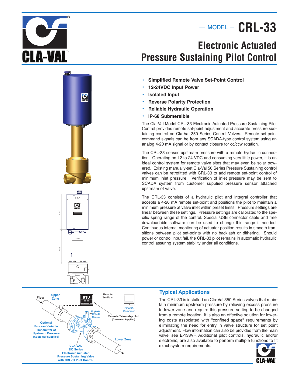 Cla-Val CRL-33 User Manual | 2 pages