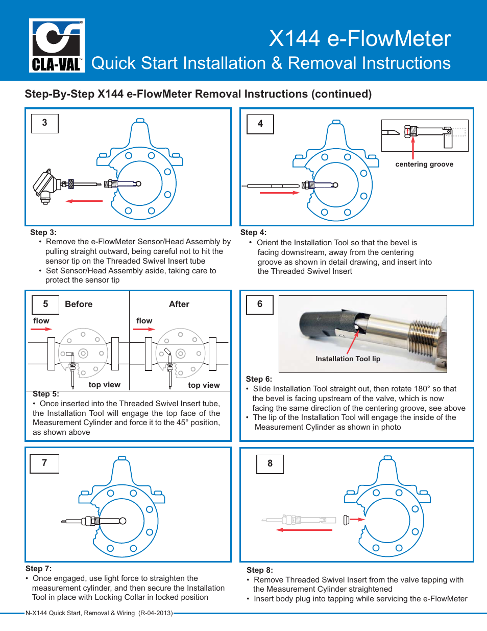 X144 e-flowmeter, Quick start installation & removal instructions | Cla-Val X144 Quick Manual User Manual | Page 4 / 4