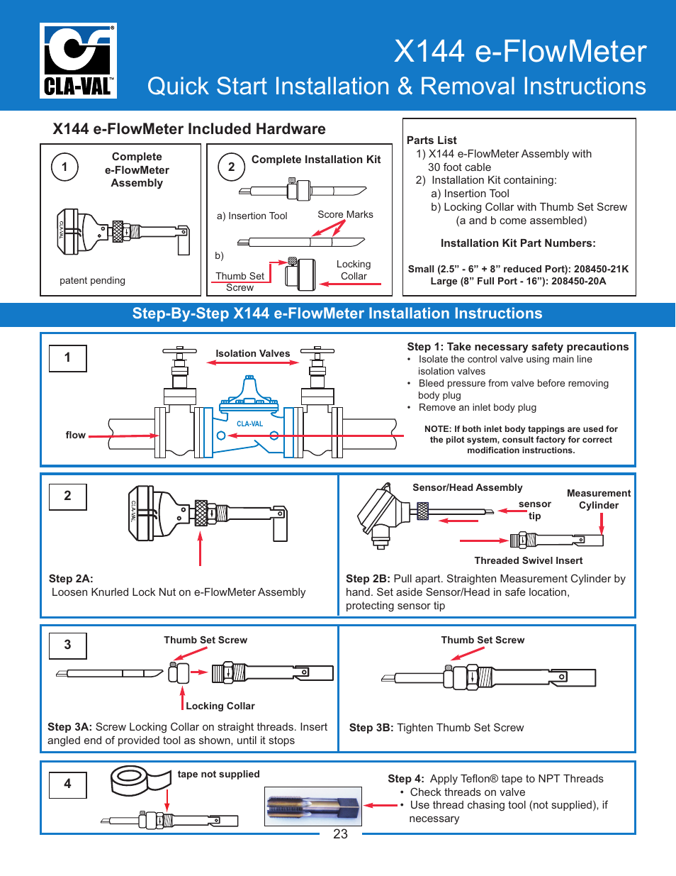 N-x144_iom_26, X144 e-flowmeter, Quick start installation & removal instructions | X144 e-flowmeter included hardware | Cla-Val X144 Technical Manual User Manual | Page 26 / 30