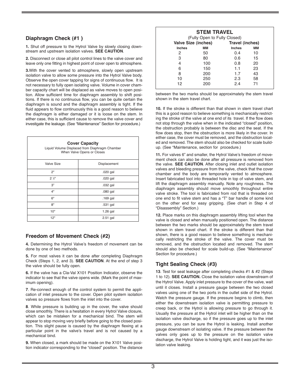 N-100-44_3, Diaphragm check (#1 ), Freedom of movement check (#2) | Tight sealing check (#3), Stem travel | Cla-Val 100-44 User Manual | Page 3 / 6