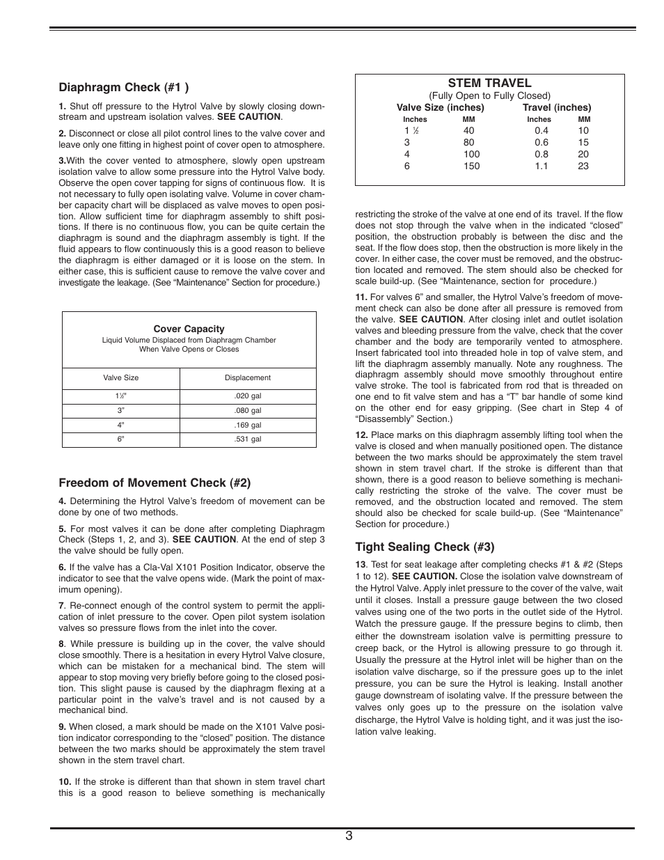 Diaphragm check (#1 ), Freedom of movement check (#2), Tight sealing check (#3) | Stem travel | Cla-Val 100-46 User Manual | Page 3 / 6