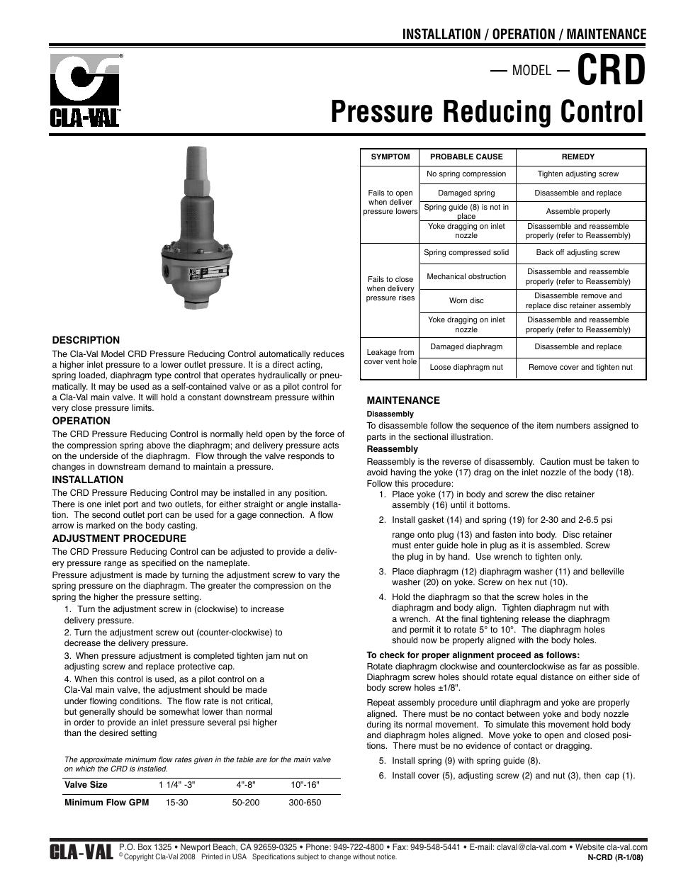 Pressure reducing control, Cla-val, Model installation / operation / maintenance | Cla-Val 90-21 Technical Manual User Manual | Page 17 / 27