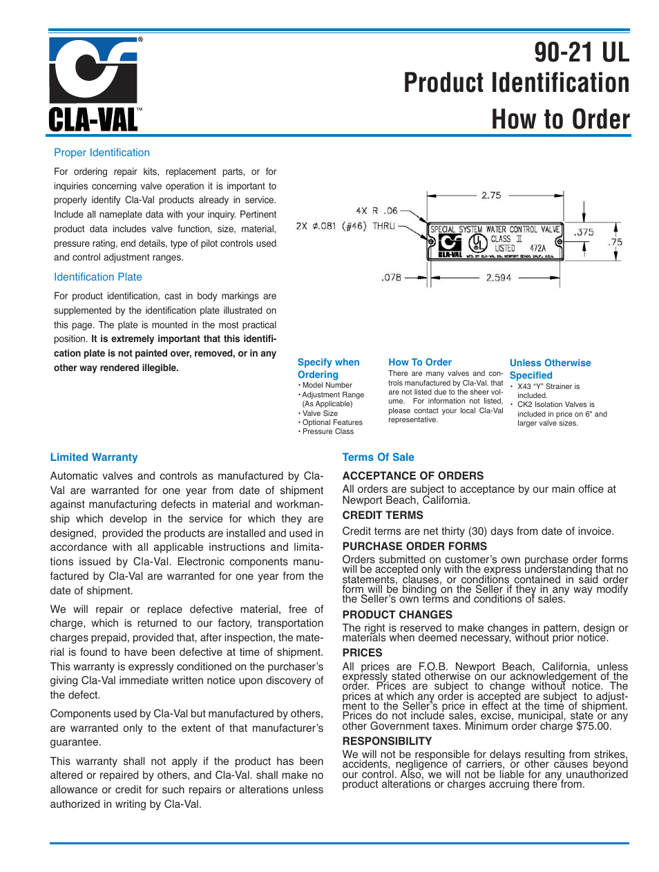 How to order, 21 ul product identification | Cla-Val 90-21 Technical Manual User Manual | Page 24 / 27