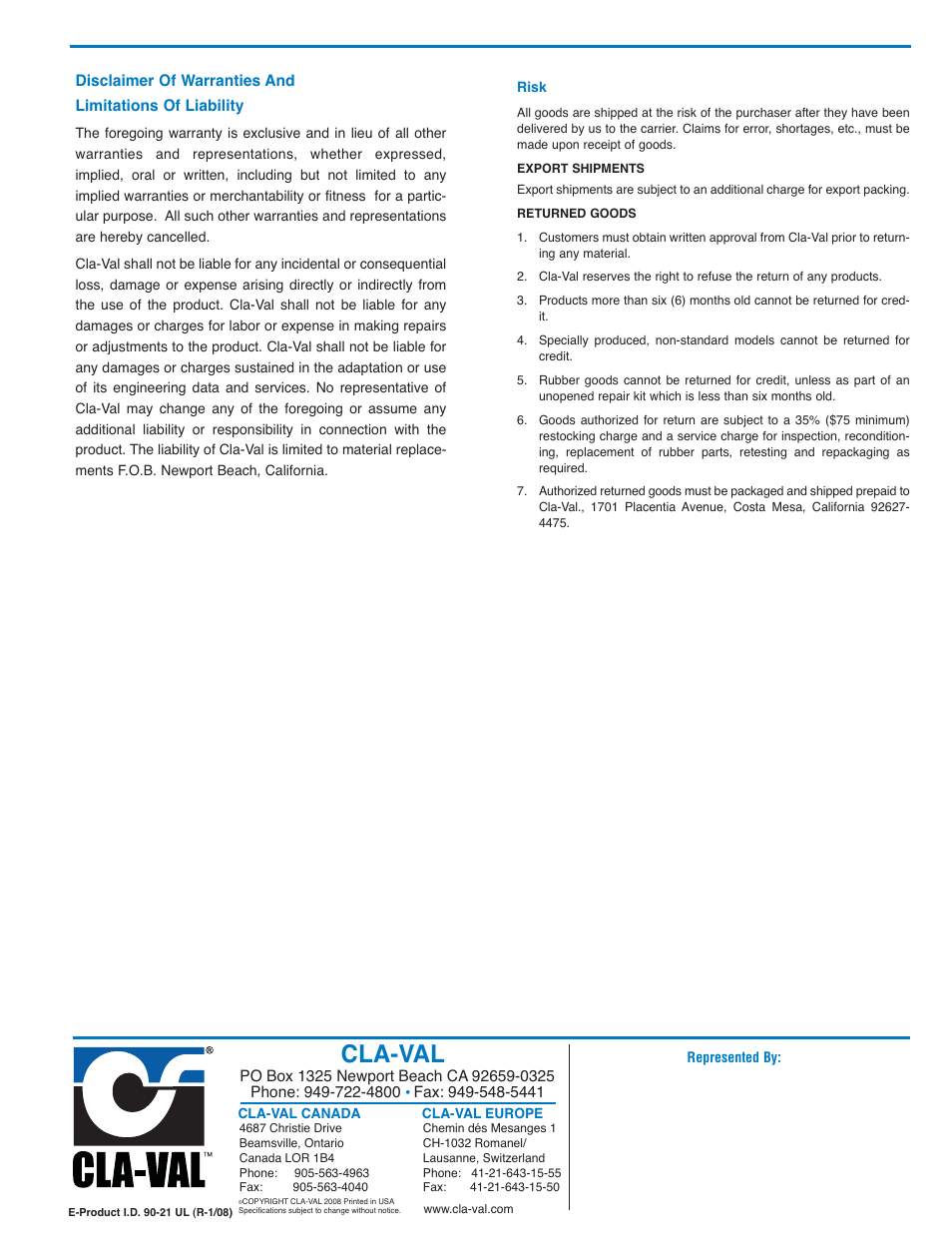 Cla-val | Cla-Val 90-21 Technical Manual User Manual | Page 25 / 27