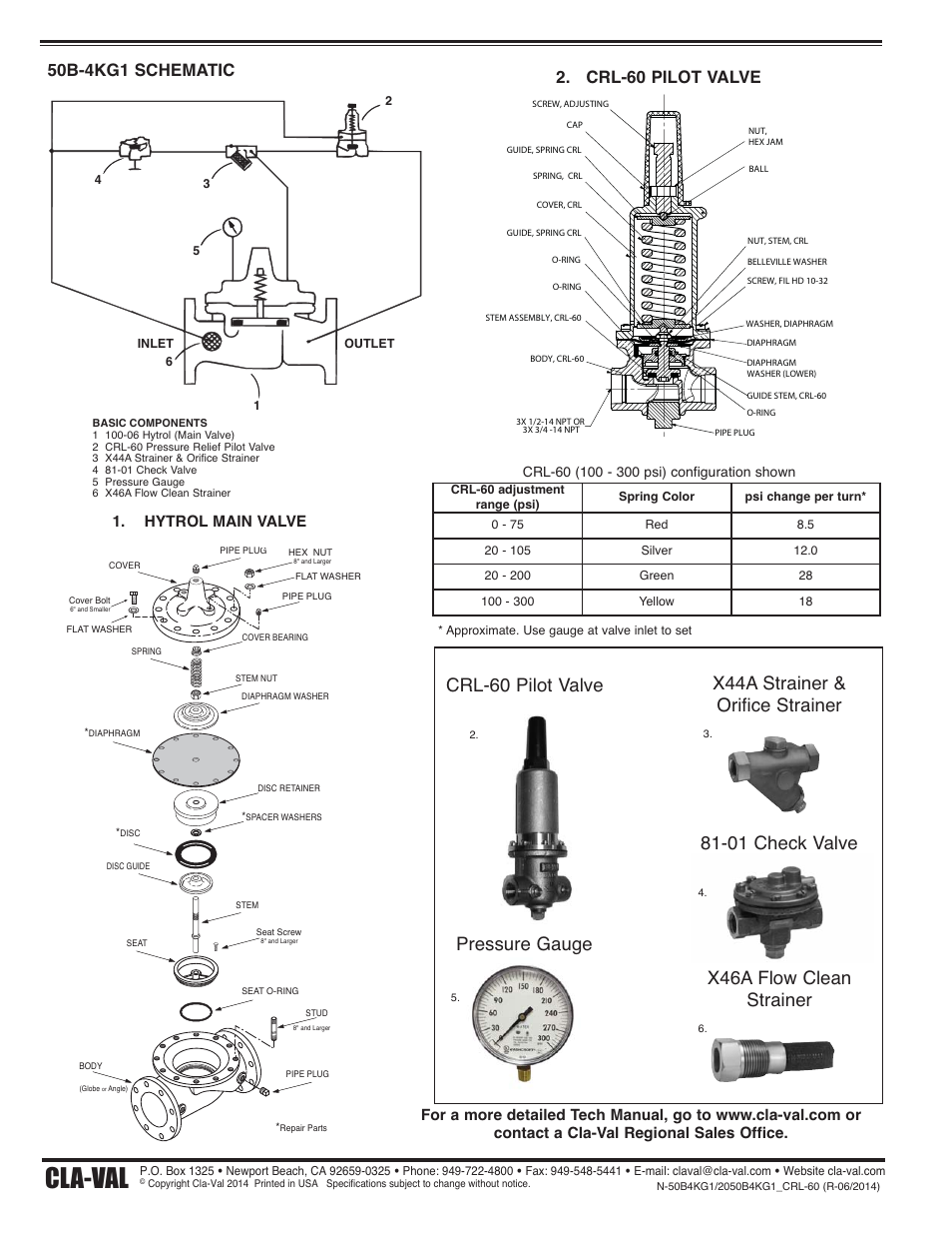 Cla-val, Pressure gauge, Crl-60 pilot valve | 01 check valve, Hytrol main valve | Cla-Val 50B-4KG1/2050B-4KG1 Quick Manual User Manual | Page 2 / 2