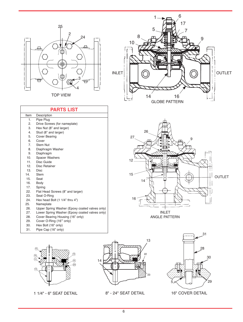Parts list | Cla-Val 50B-4KG1/2050B-4KG1 Technical Manual User Manual | Page 13 / 30