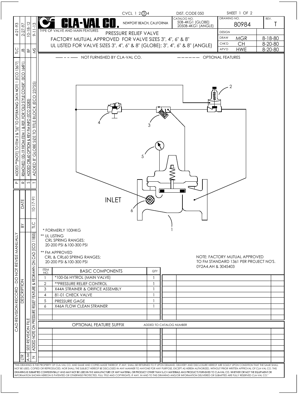 Inlet | Cla-Val 50B-4KG1/2050B-4KG1 Technical Manual User Manual | Page 2 / 30