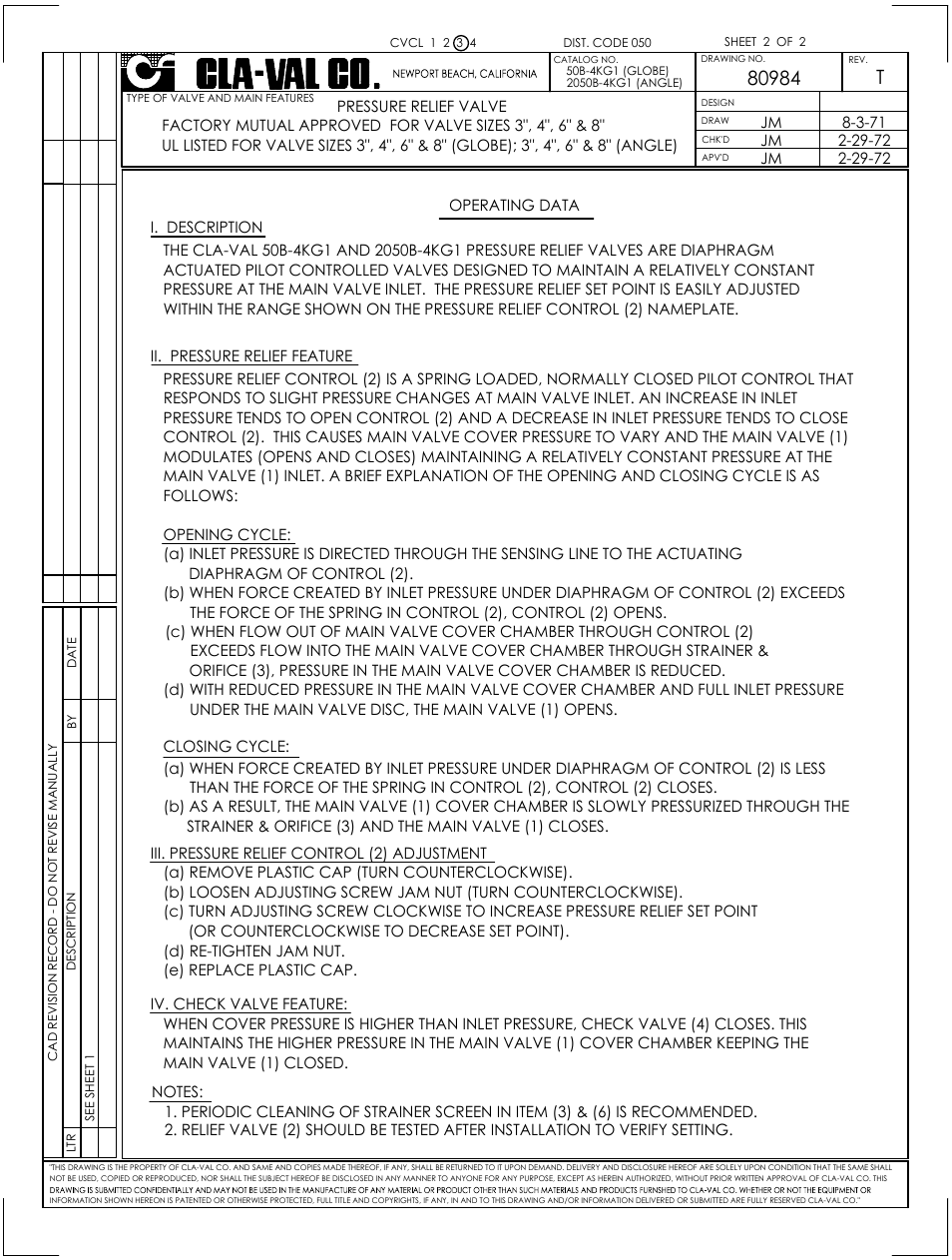 Cla-Val 50B-4KG1/2050B-4KG1 Technical Manual User Manual | Page 3 / 30