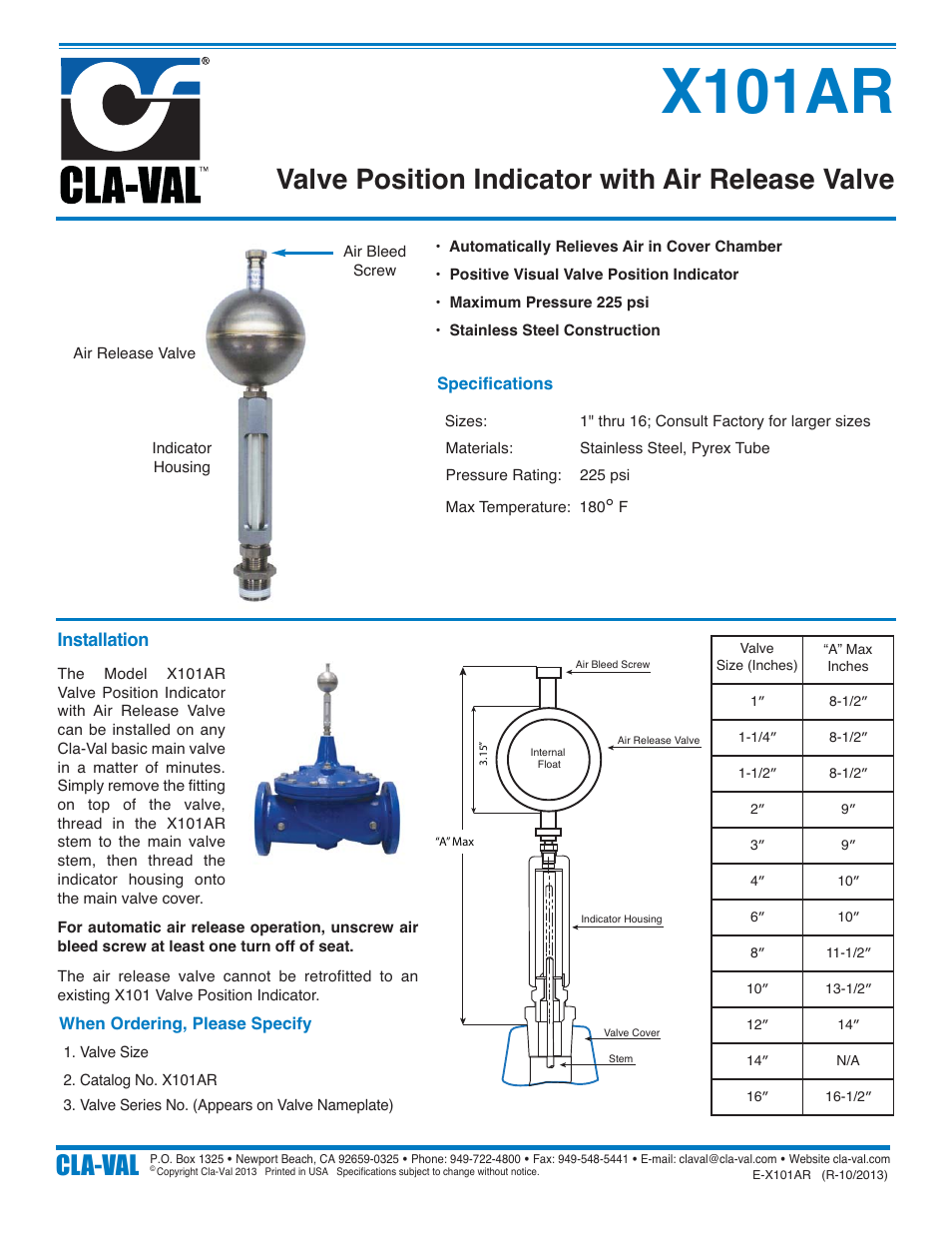 Cla-Val X101AR User Manual | 1 page