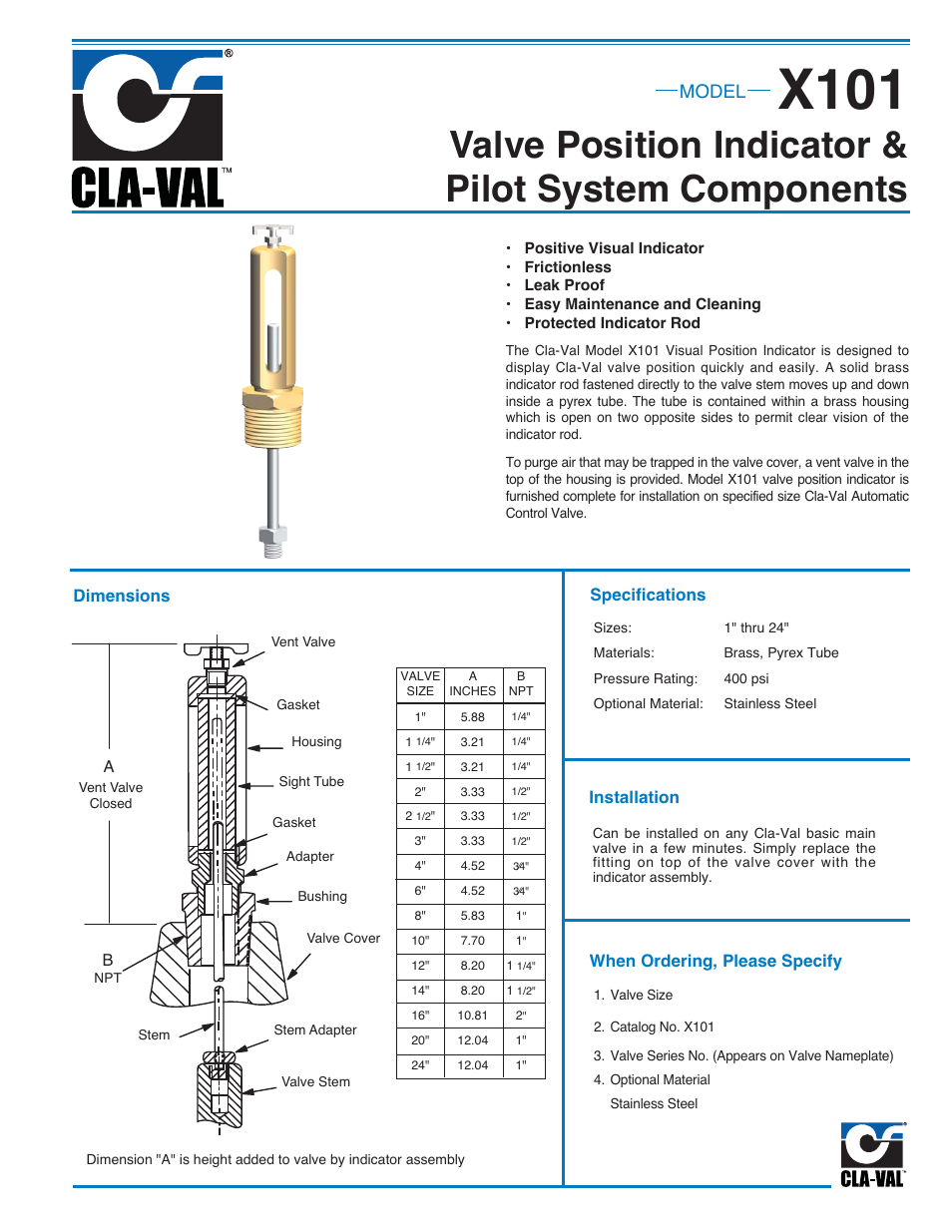 Cla-Val X101 User Manual | 2 pages