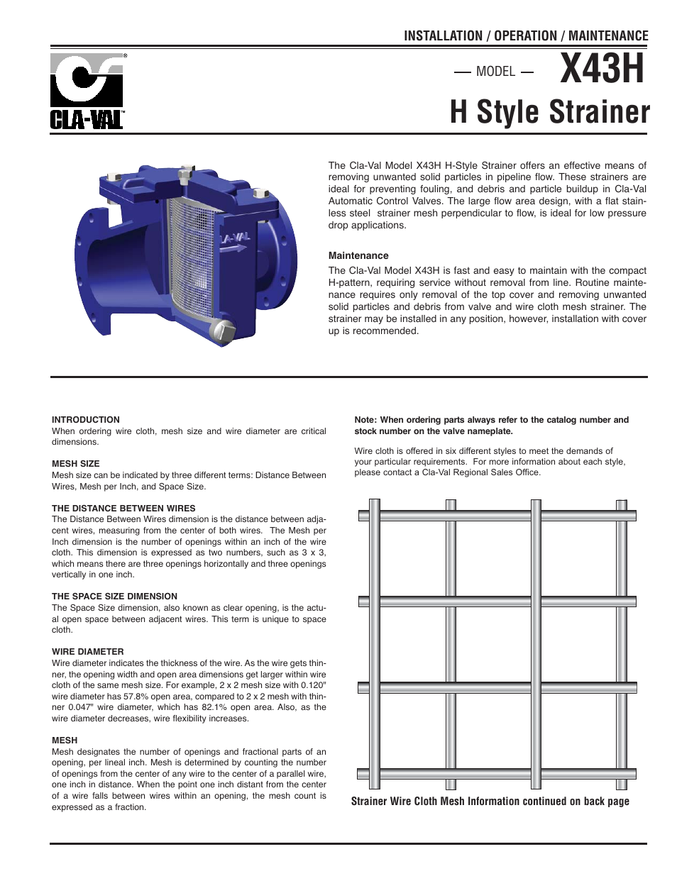 Cla-Val X43H User Manual | 2 pages