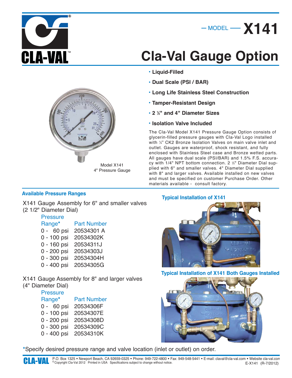 Cla-Val X141 User Manual | 1 page
