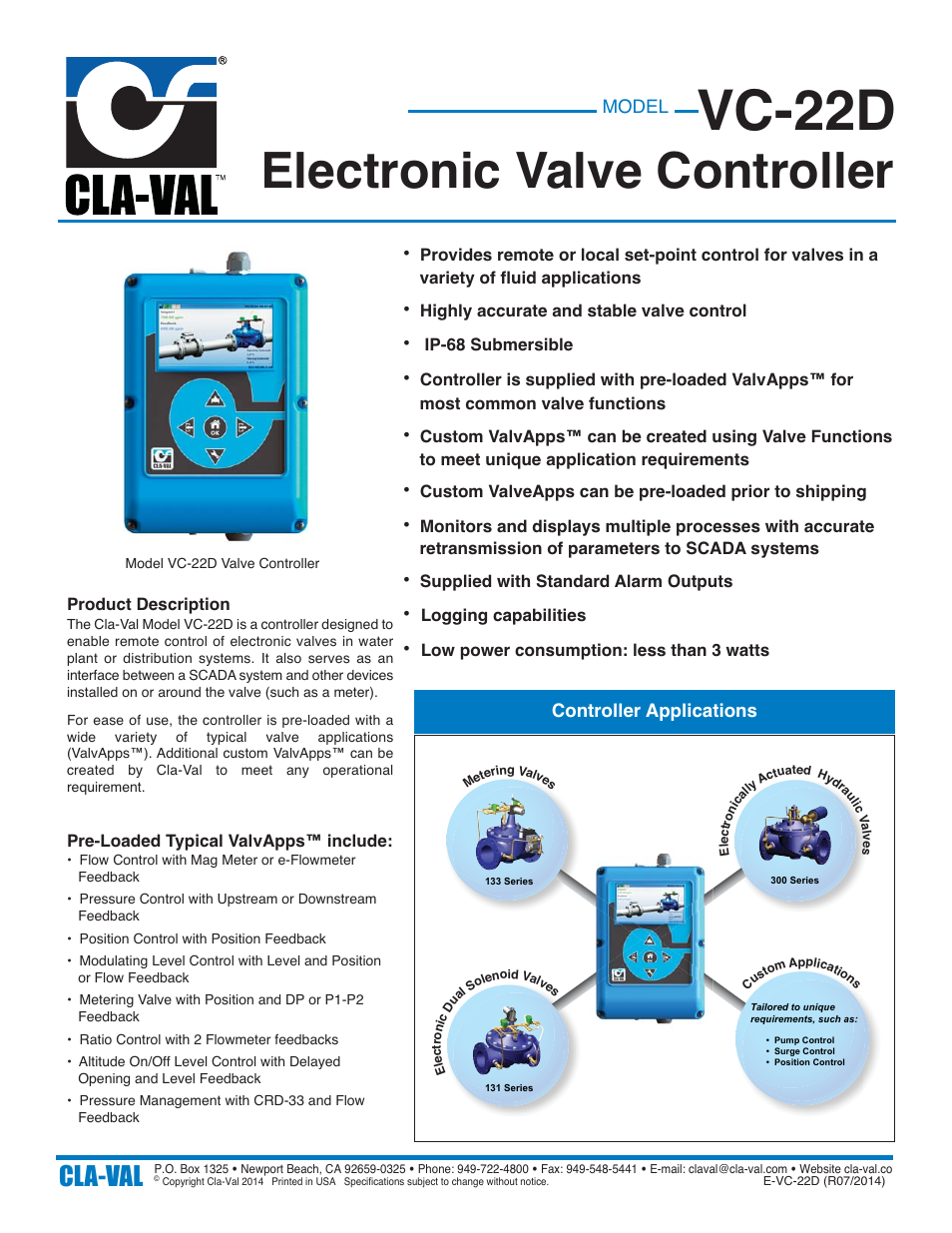 Cla-Val VC-22D User Manual | 4 pages