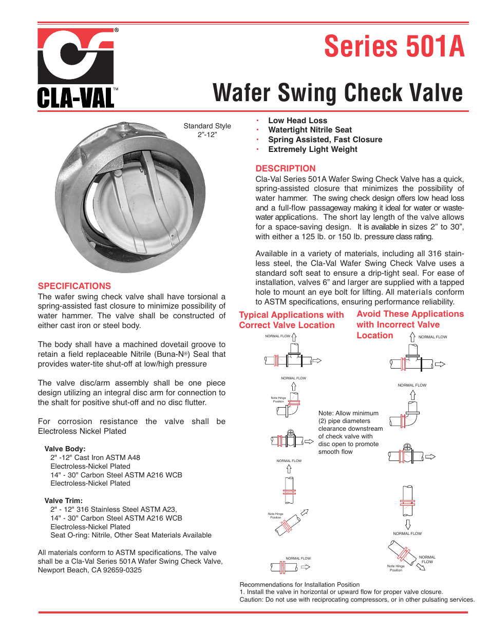 Cla-Val 501A Series User Manual | 4 pages