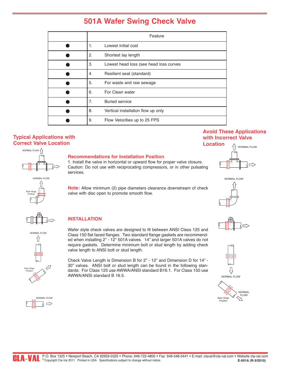 Cla-val, 501a wafer swing check valve | Cla-Val 501A Series User Manual | Page 4 / 4