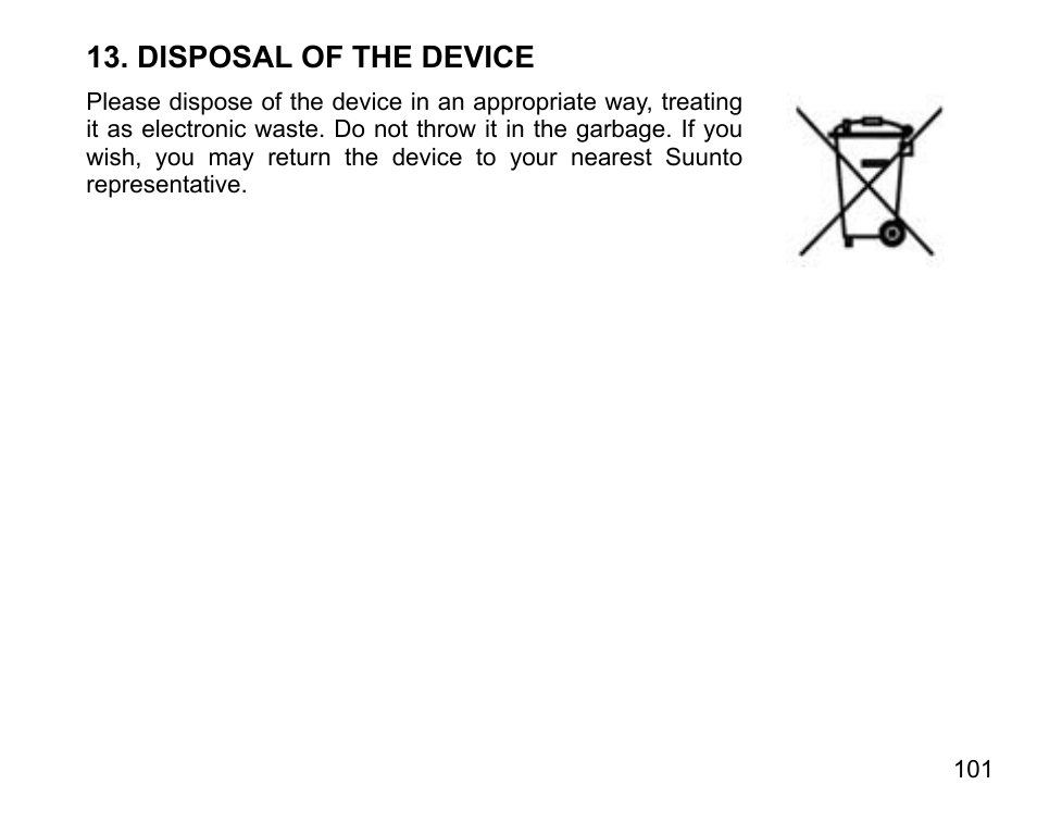 Disposal of the device | SUUNTO D6 User Manual | Page 101 / 109