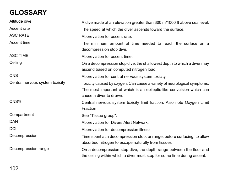 Glossary | SUUNTO D6 User Manual | Page 102 / 109