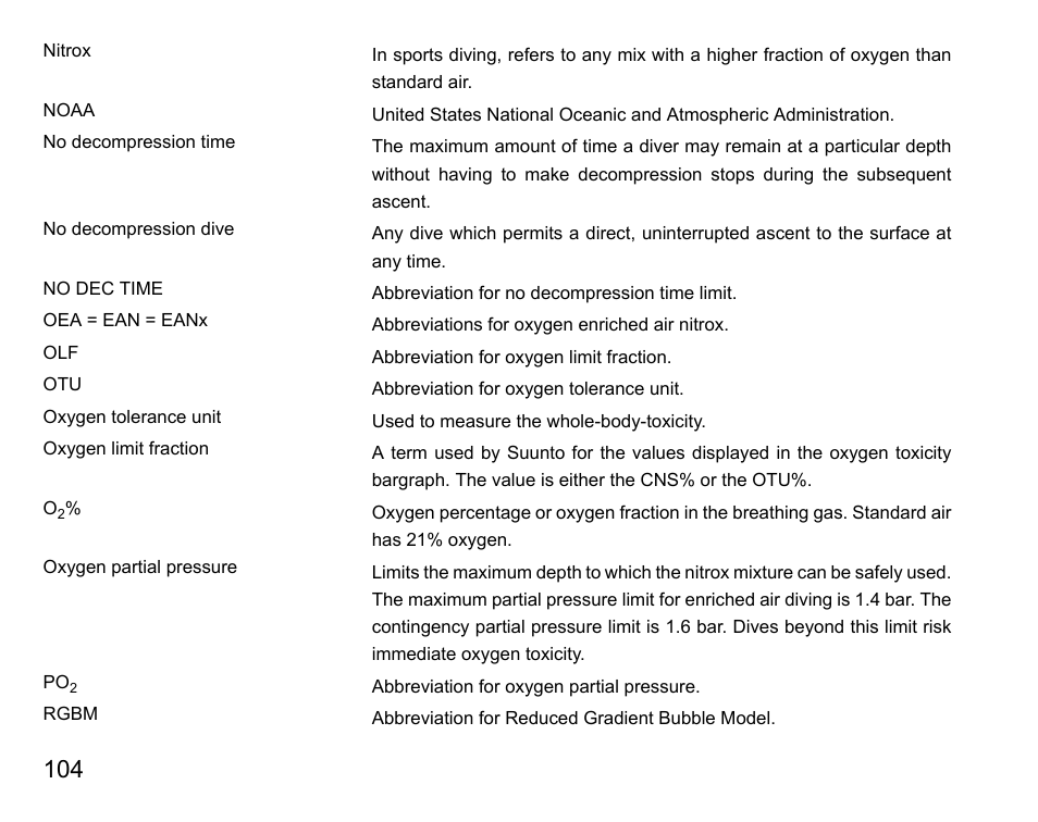 SUUNTO D6 User Manual | Page 104 / 109