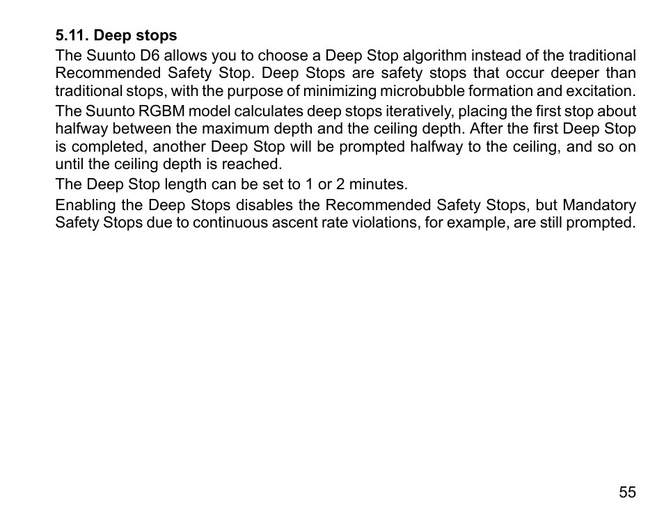 Deep stops | SUUNTO D6 User Manual | Page 55 / 109