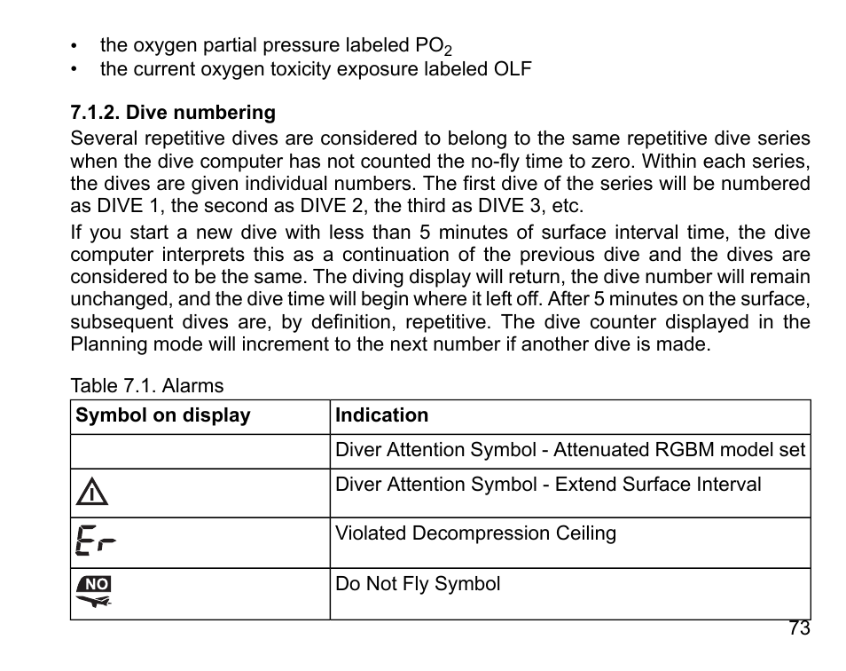 Dive numbering | SUUNTO D6 User Manual | Page 73 / 109