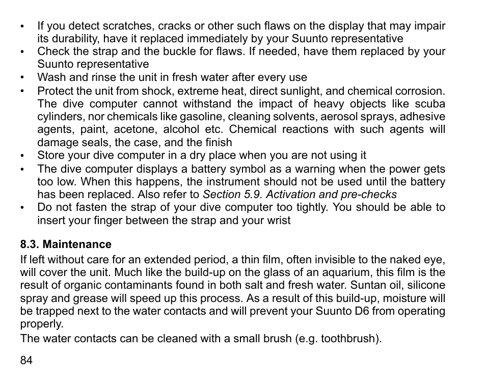 Maintenance | SUUNTO D6 User Manual | Page 84 / 109