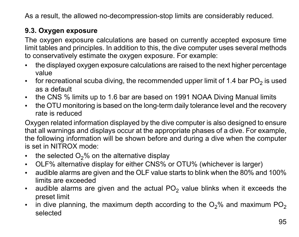 Oxygen exposure | SUUNTO D6 User Manual | Page 95 / 109