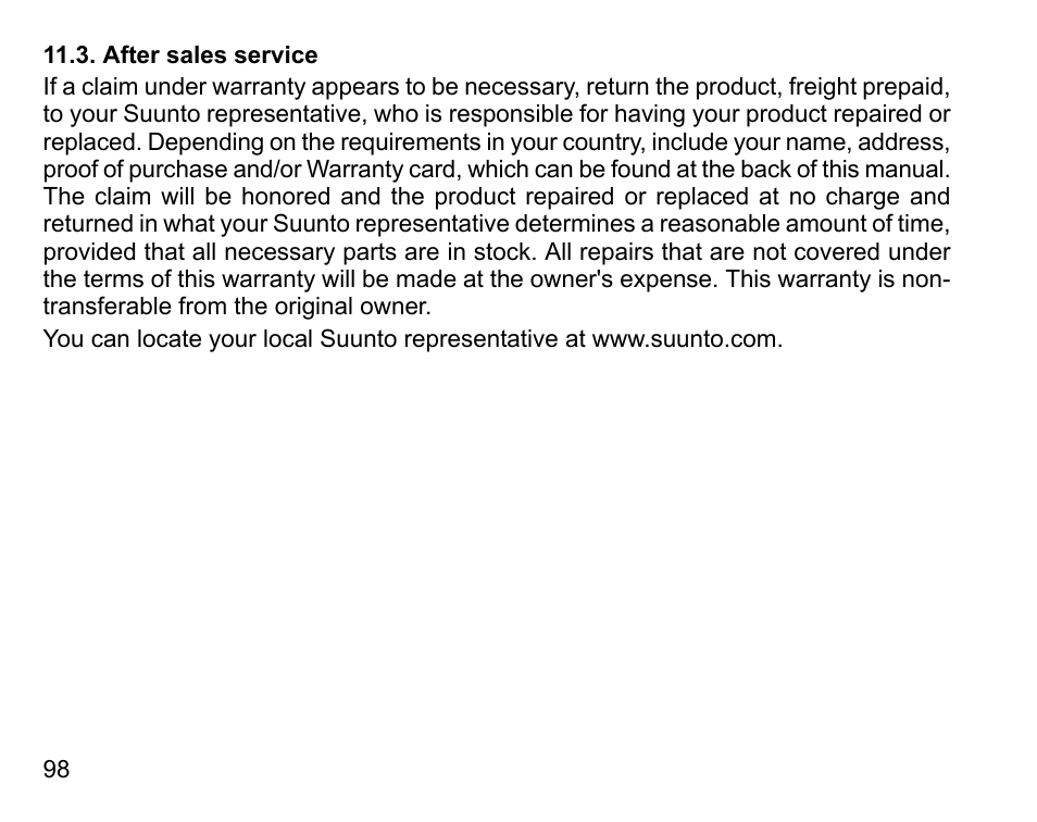 After sales service | SUUNTO D6 User Manual | Page 98 / 109