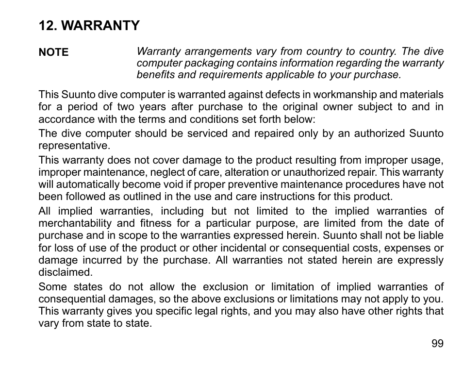 Warranty | SUUNTO D6 User Manual | Page 99 / 109