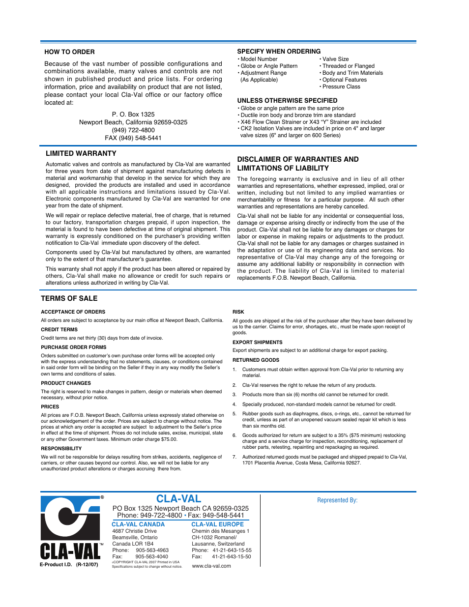 Cla-val | Cla-Val 414-01 User Manual | Page 12 / 14