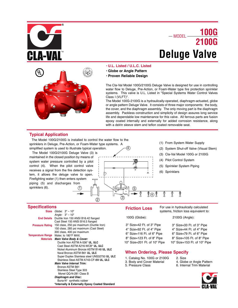 Deluge valve, Typical application, Specifications | When ordering, please specify friction loss, Model | Cla-Val 414-01 User Manual | Page 4 / 14