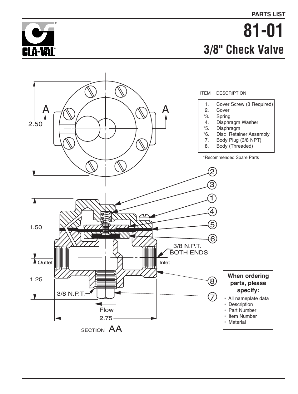 3/8" check valve | Cla-Val 834-05 User Manual | Page 25 / 34