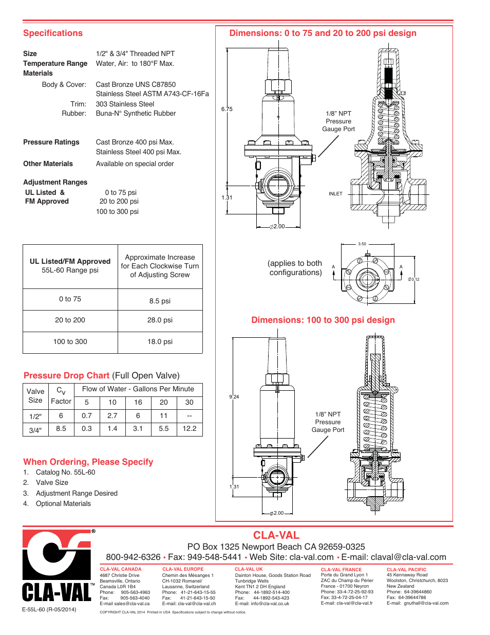 Cla-val, Specifications | Cla-Val 55L-60 User Manual | Page 2 / 2