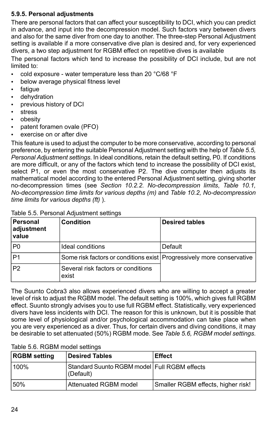 Personal adjustments | SUUNTO Cobra3 User Manual | Page 24 / 60