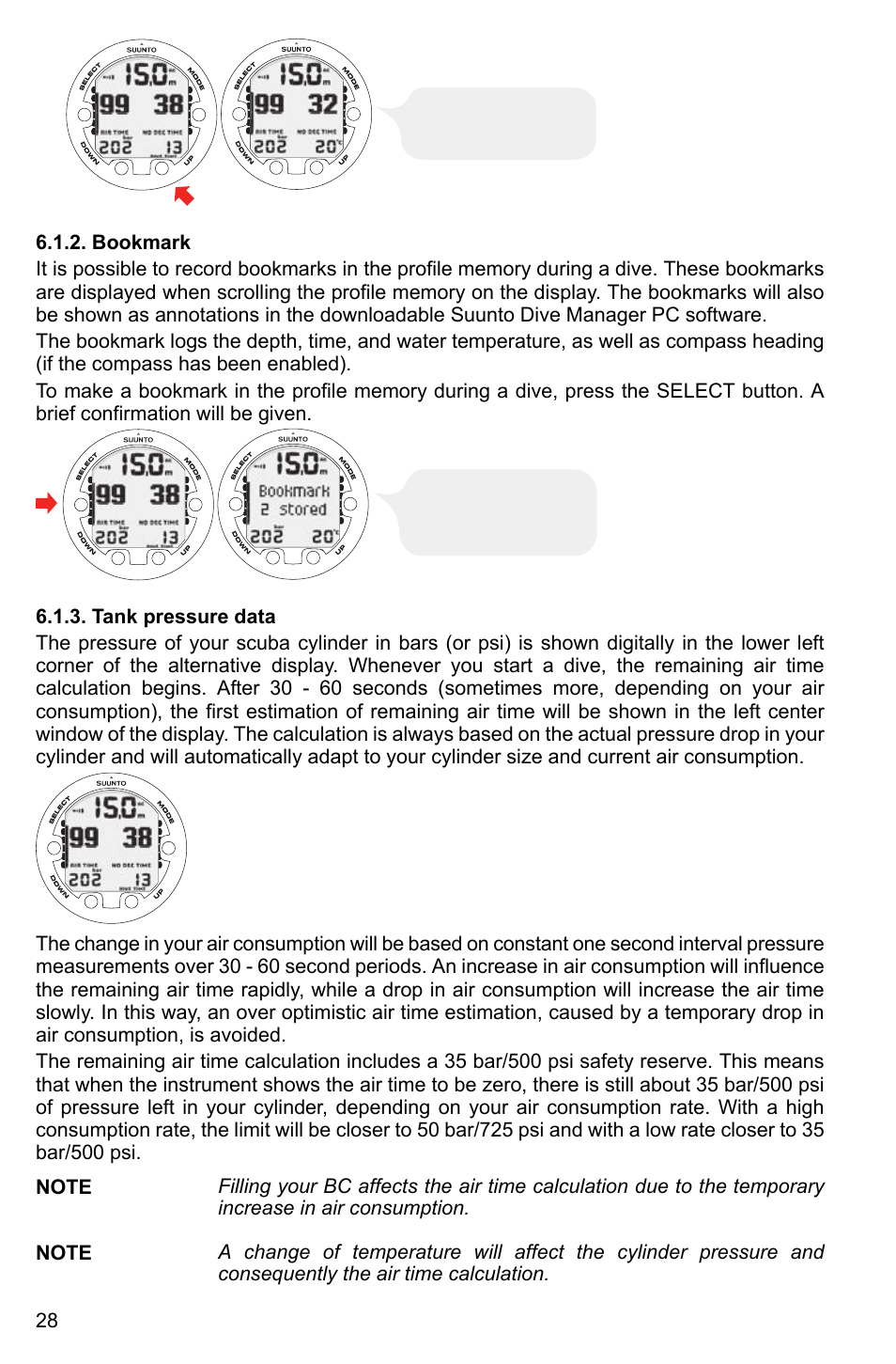 Bookmark, Tank pressure data, 28 6.1.3. tank pressure data | SUUNTO Cobra3 User Manual | Page 28 / 60