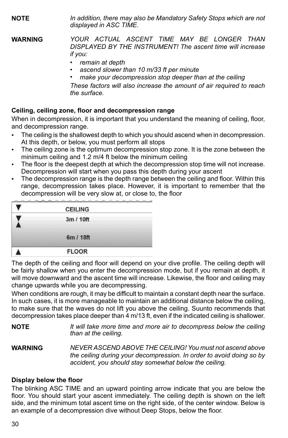 Display below the floor | SUUNTO Cobra3 User Manual | Page 30 / 60