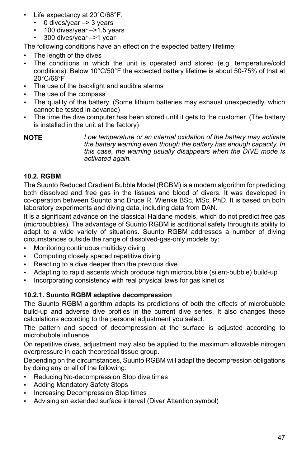 Rgbm, Suunto rgbm adaptive decompression | SUUNTO Cobra3 User Manual | Page 47 / 60