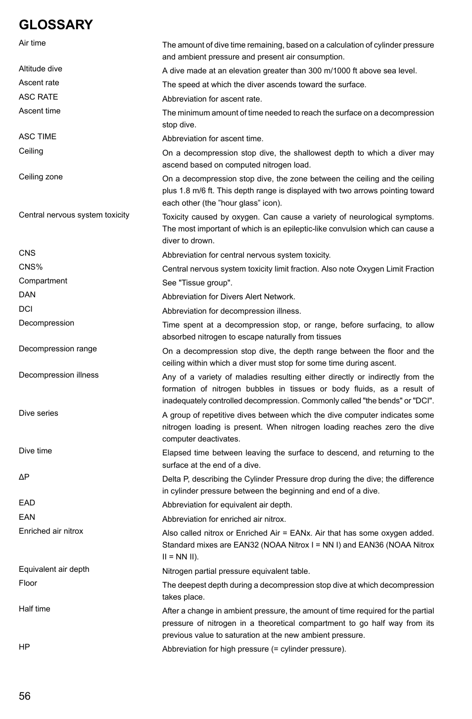 Glossary | SUUNTO Cobra3 User Manual | Page 56 / 60