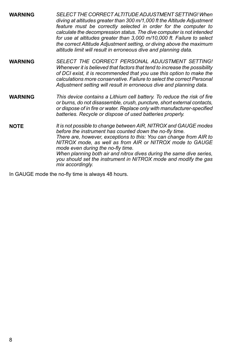 SUUNTO Cobra3 User Manual | Page 8 / 60