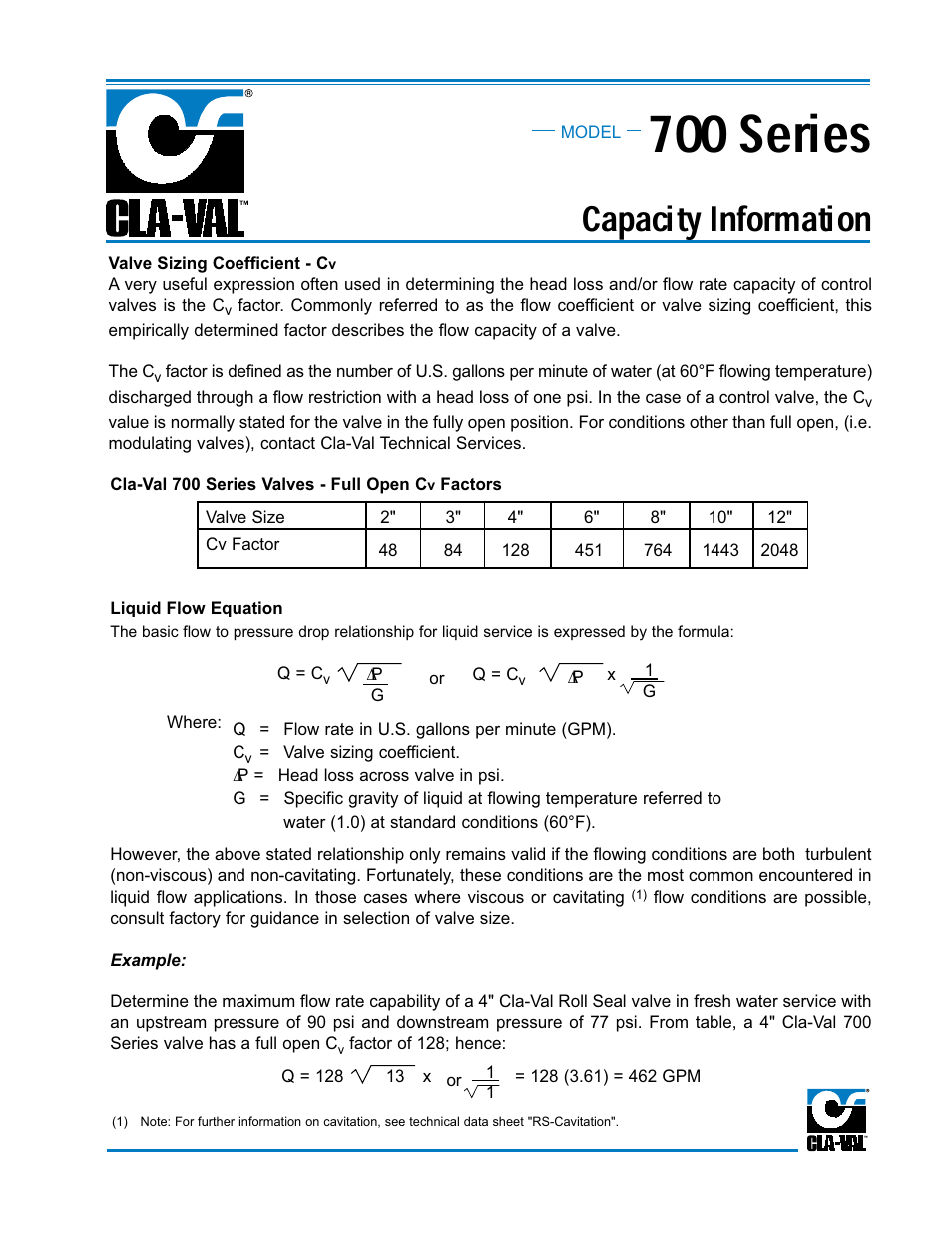 700 series, Capacity information | Cla-Val 750B-4KG User Manual | Page 16 / 25