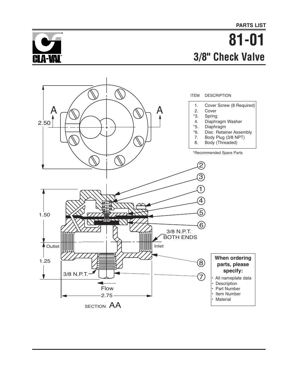 3/8" check valve | Cla-Val 750B-4KG User Manual | Page 20 / 25