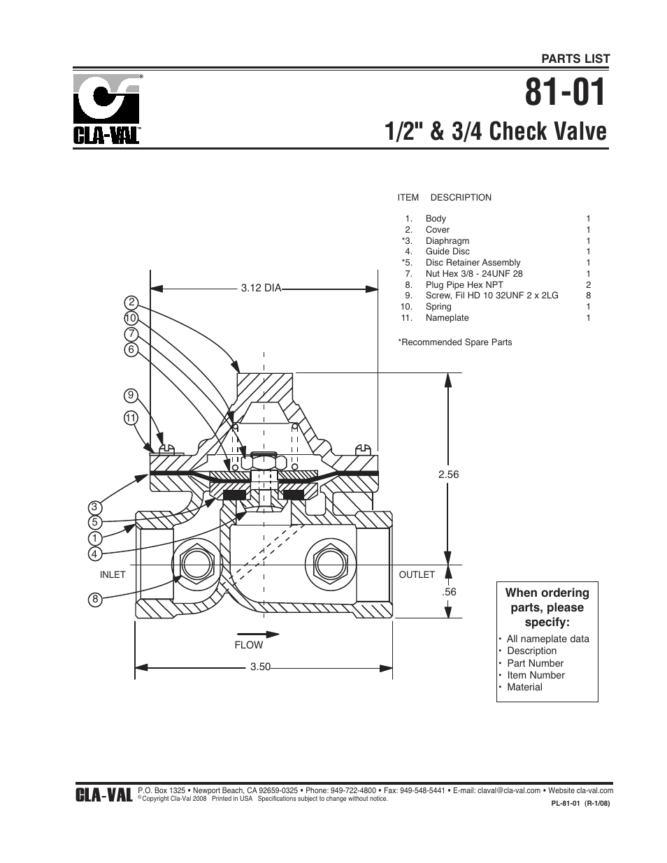 1/2" & 3/4 check valve, Cla-val | Cla-Val 750B-4KG User Manual | Page 21 / 25