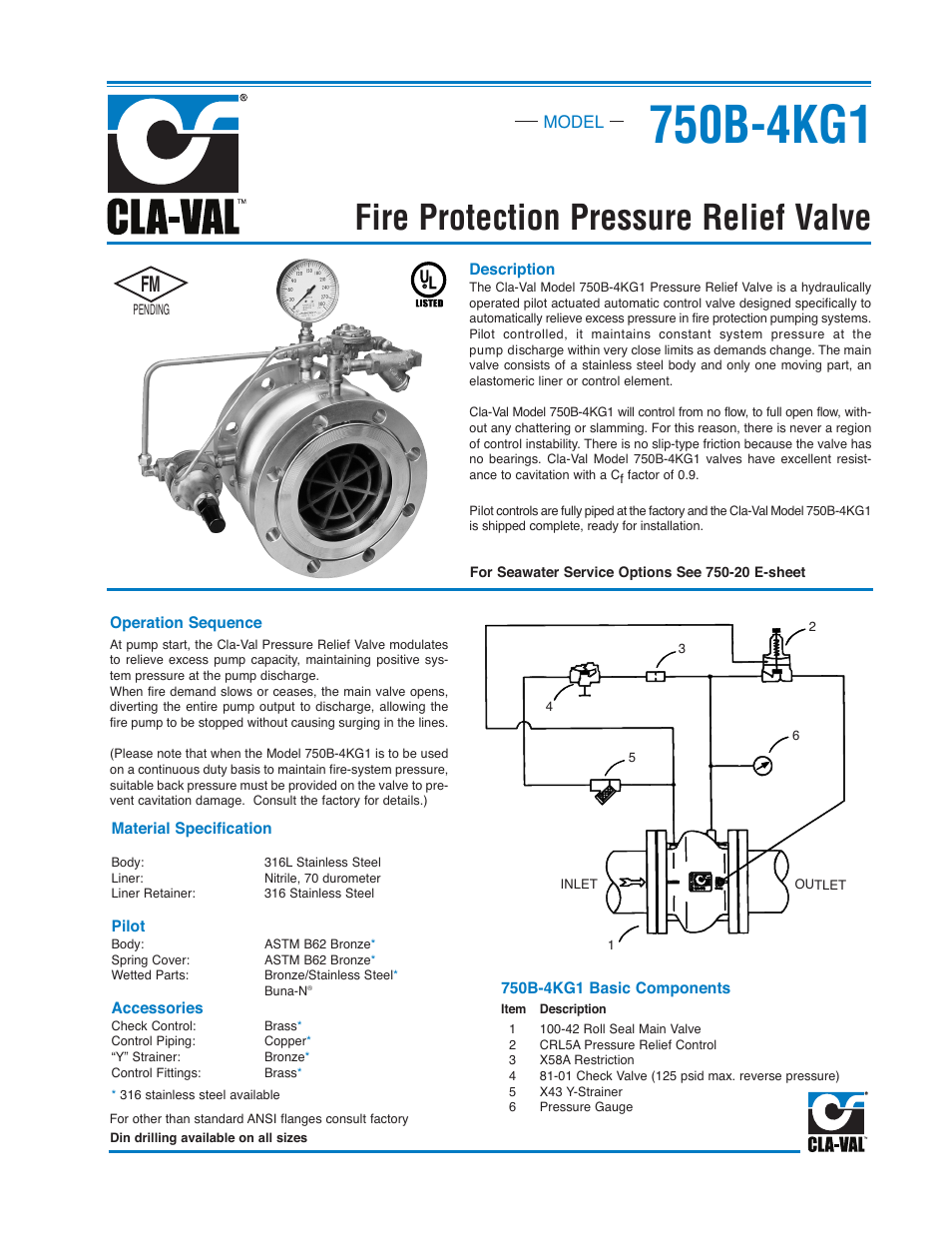 Fire protection pressure relief valve | Cla-Val 750B-4KG User Manual | Page 5 / 25
