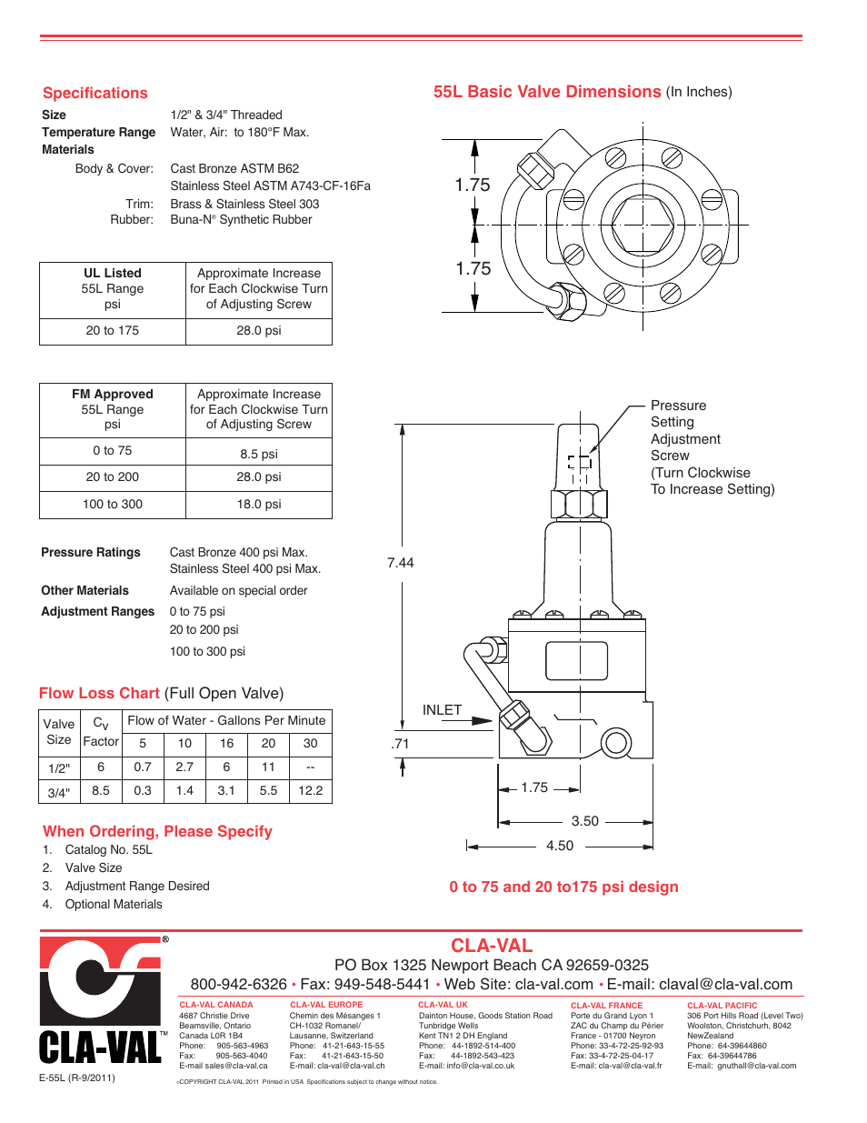 Cla-val, 55l basic valve dimensions | Cla-Val 55L User Manual | Page 2 / 2