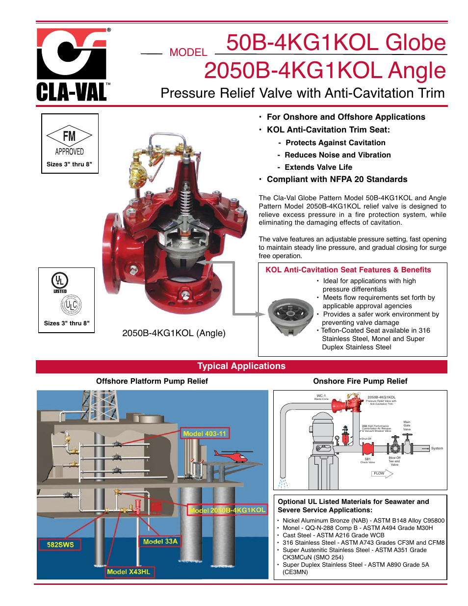Cla-Val 50B-4KG1KOL/2050B-4KG1KOL User Manual | 2 pages