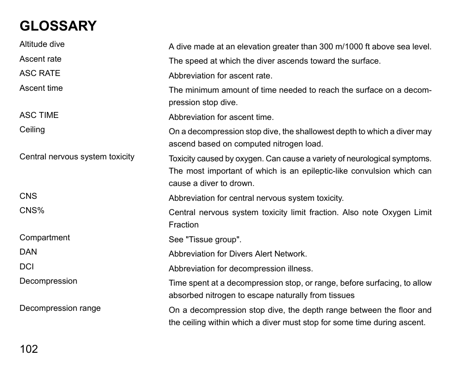 Glossary | SUUNTO D4 User Manual | Page 101 / 106