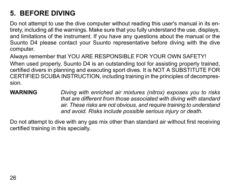 Before diving | SUUNTO D4 User Manual | Page 25 / 106