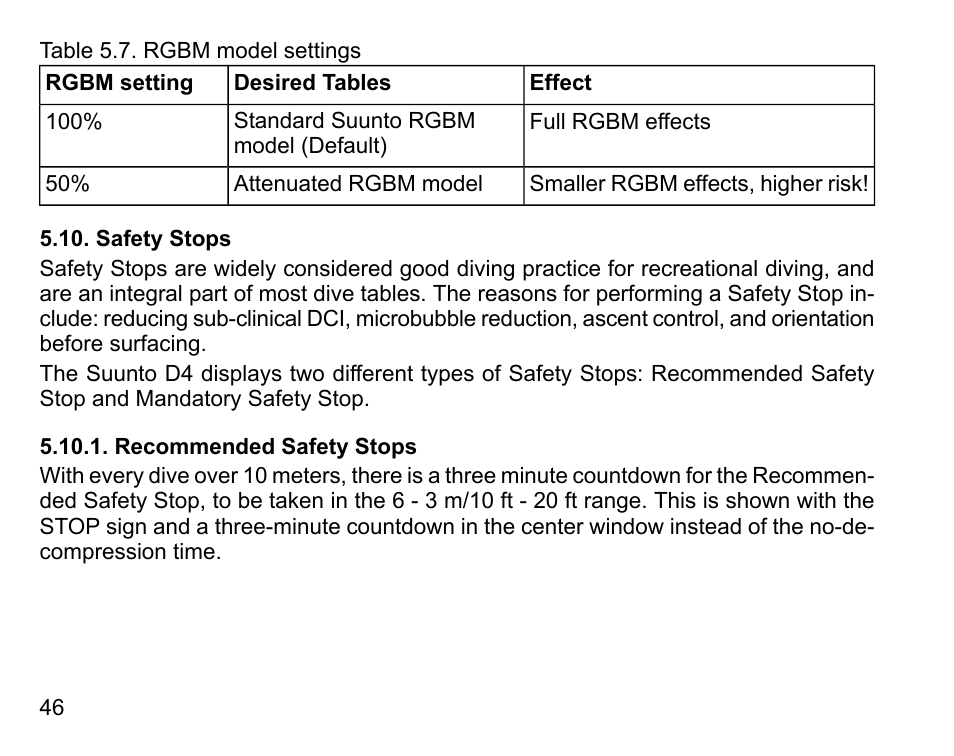 Safety stops, Recommended safety stops | SUUNTO D4 User Manual | Page 45 / 106