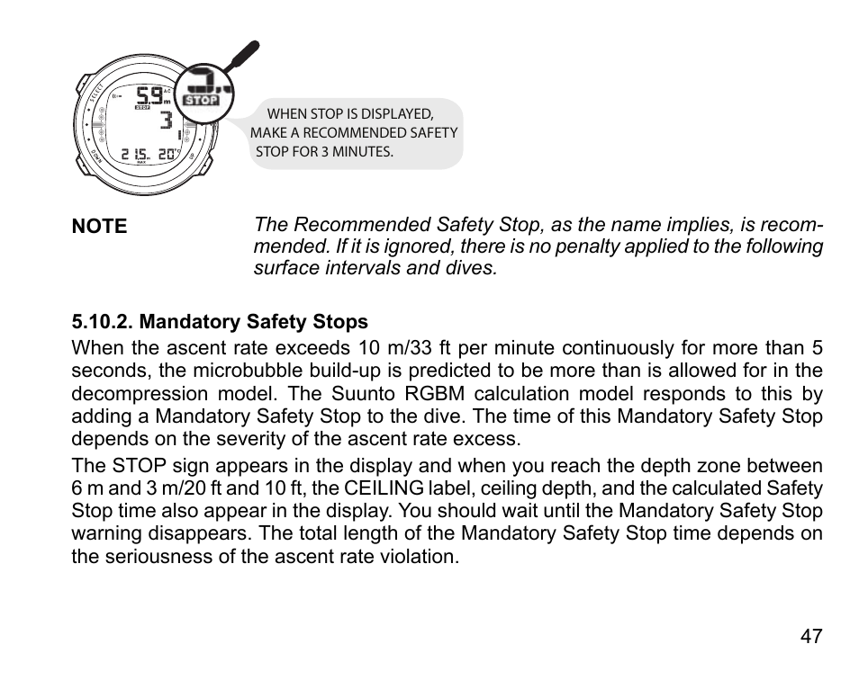 Mandatory safety stops | SUUNTO D4 User Manual | Page 46 / 106