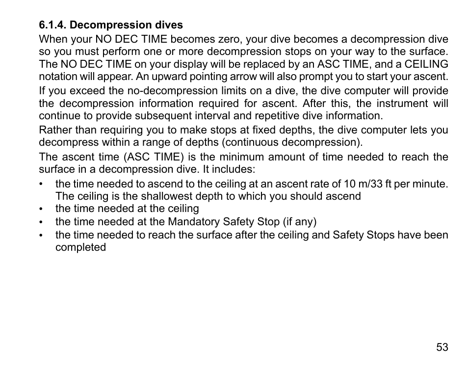 Decompression dives | SUUNTO D4 User Manual | Page 52 / 106